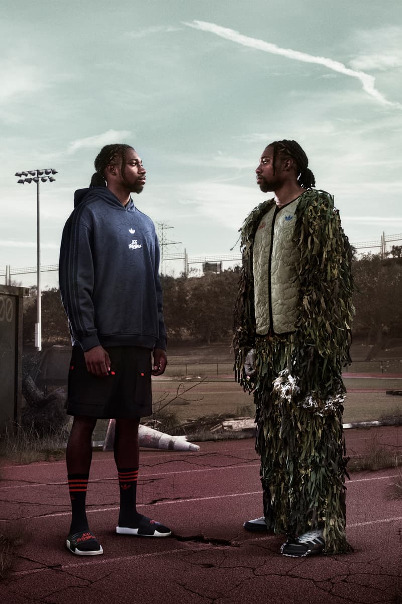 Noah Lyles Leads adidas Originals x 100 Thieves to Victory collab third release info capsule collection lookbook sneaker collaboration adilette slide 100t savage pallos hills sneaker footwear price clothes
