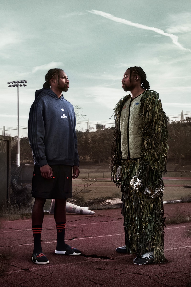 Noah Lyles Leads adidas Originals x 100 Thieves to Victory collab third release info capsule collection lookbook sneaker collaboration adilette slide 100t savage pallos hills sneaker footwear price clothes