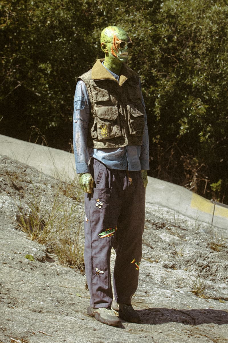 Brain Dead x SOUTH2 WEST8 Collaboration Collection Release Info Tenkara Jacket fishing vest P200 Hybrid/Aero™ Tempest Camo print  Belted Center Seam "Fishing Pant"