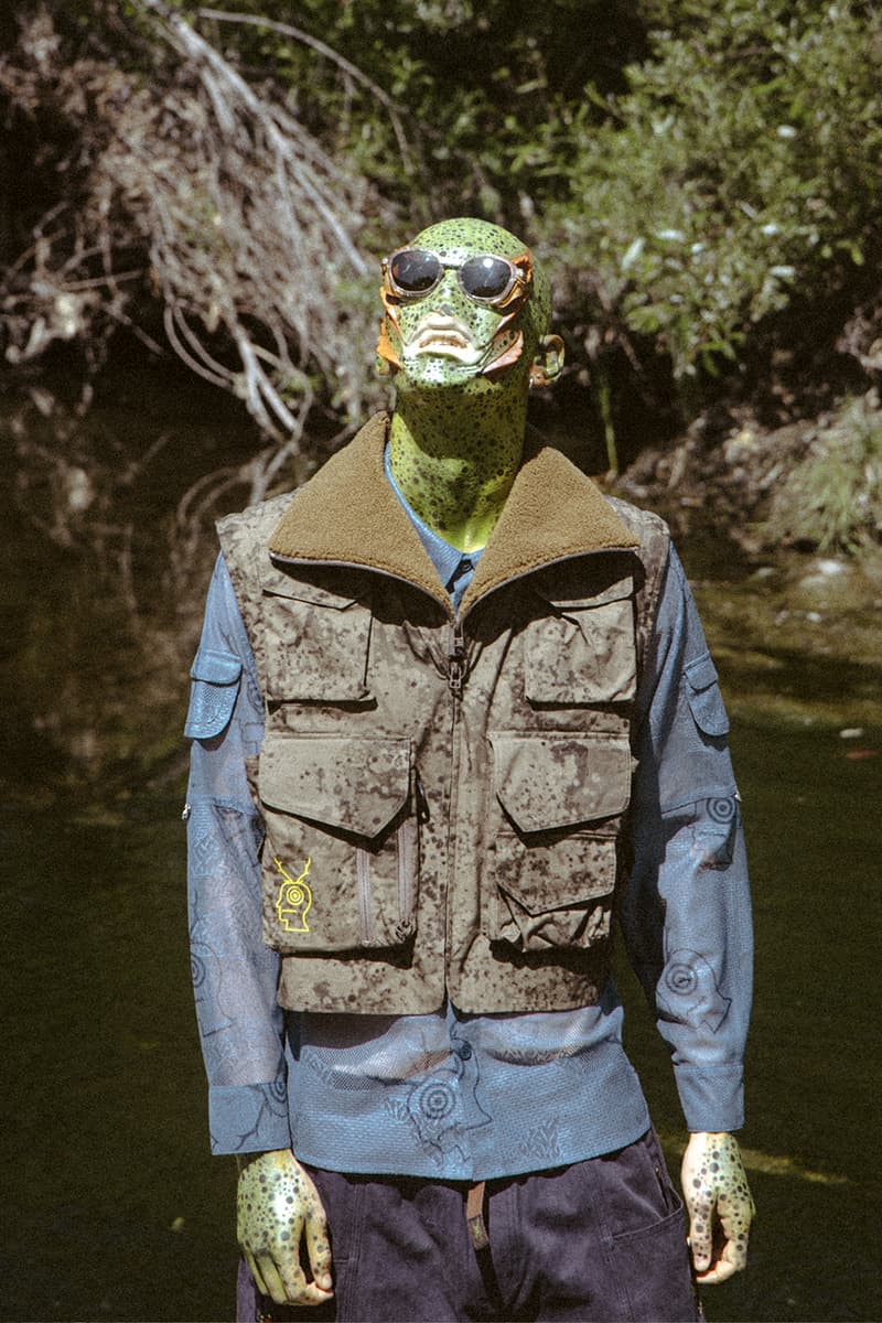 Brain Dead x SOUTH2 WEST8 Collaboration Collection Release Info Tenkara Jacket fishing vest P200 Hybrid/Aero™ Tempest Camo print  Belted Center Seam "Fishing Pant"
