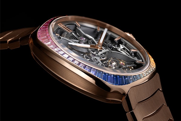 H. Moser & Cie. Streamliner Tourbillon Skeleton Rainbow Release Info 60 baguette-cut sapphires HMC 814 movement