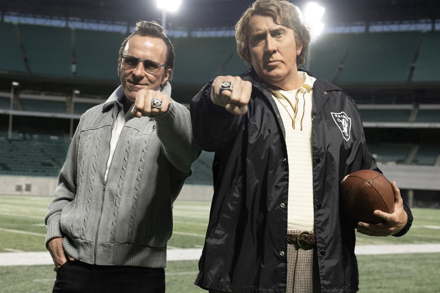 Amazon MGM Studios Reveals First Look Image at Nicolas Cage and Christian Bale in 'Madden' john madden raiders owner al davis david o russell john mulaney kathryn hahn sienna miller