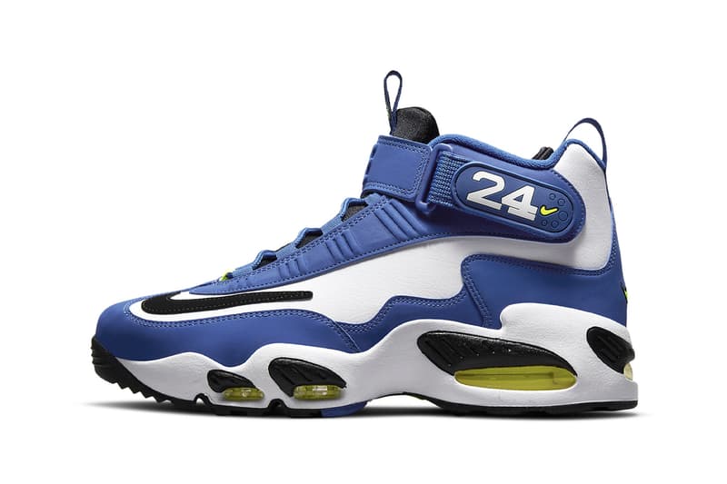 Official Look at the Nike Air Griffey Max 1 "Varsity Royal" 2025 return spring baseball shoe high top black-volt Ken Griffey Jr.’s favorite Mariners shade.