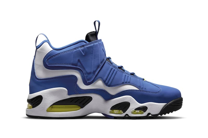 Official Look at the Nike Air Griffey Max 1 "Varsity Royal" 2025 return spring baseball shoe high top black-volt Ken Griffey Jr.’s favorite Mariners shade.