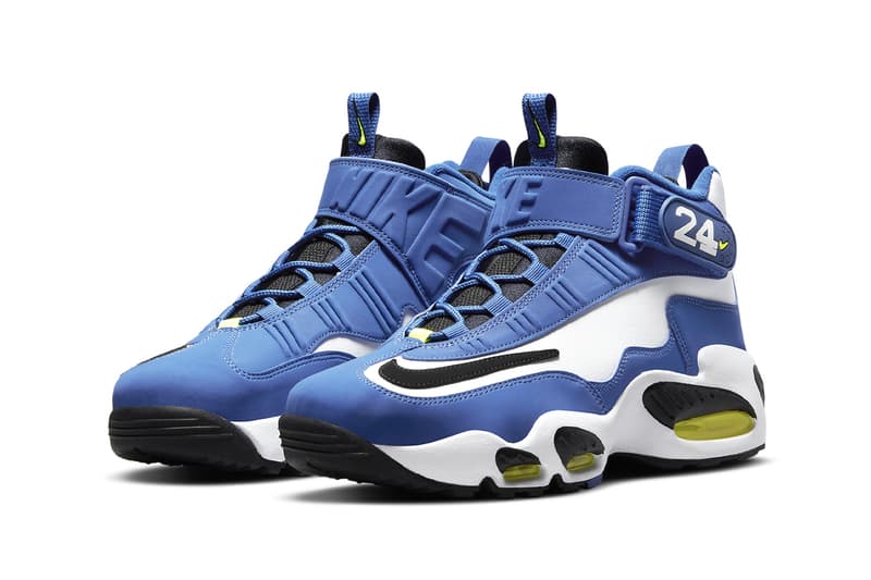 Official Look at the Nike Air Griffey Max 1 "Varsity Royal" 2025 return spring baseball shoe high top black-volt Ken Griffey Jr.’s favorite Mariners shade.