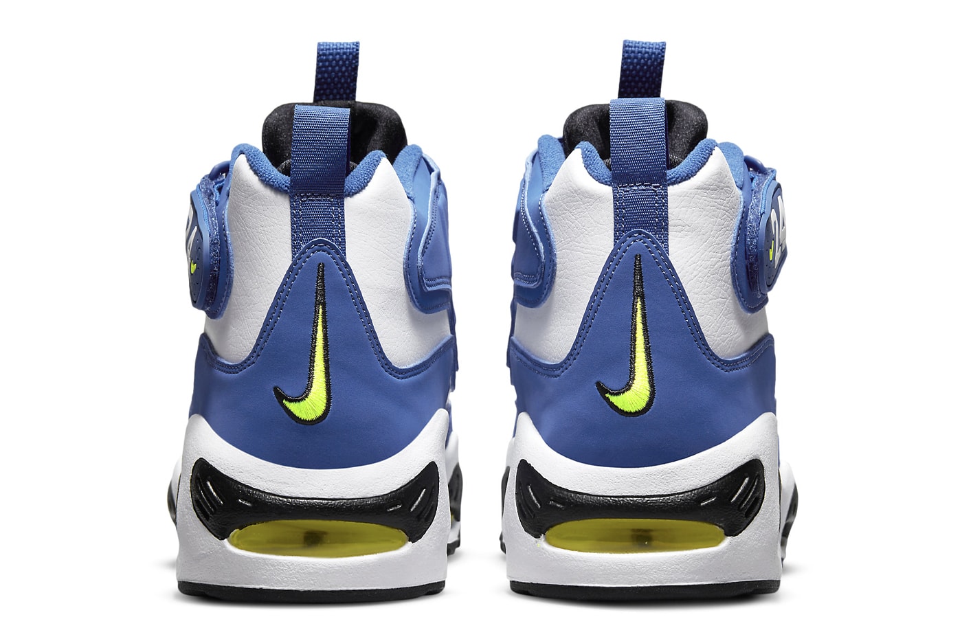 Official Look at the Nike Air Griffey Max 1 "Varsity Royal" 2025 return spring baseball shoe high top black-volt Ken Griffey Jr.’s favorite Mariners shade.