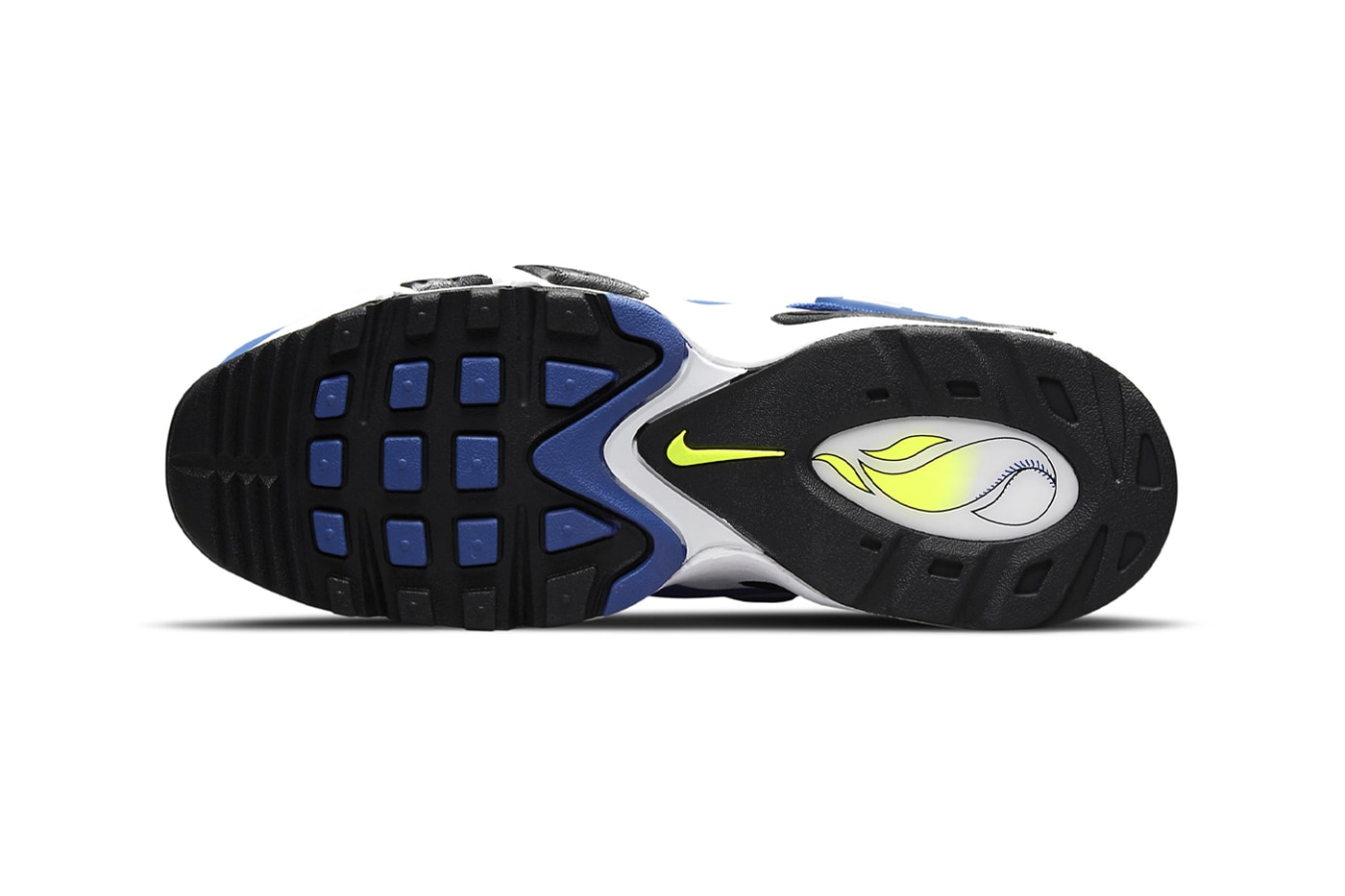 Official Look at the Nike Air Griffey Max 1 "Varsity Royal" 2025 return spring baseball shoe high top black-volt Ken Griffey Jr.’s favorite Mariners shade.