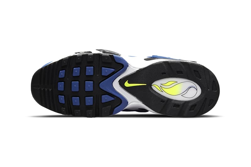 Official Look at the Nike Air Griffey Max 1 "Varsity Royal" 2025 return spring baseball shoe high top black-volt Ken Griffey Jr.’s favorite Mariners shade.