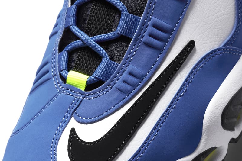 Official Look at the Nike Air Griffey Max 1 "Varsity Royal" 2025 return spring baseball shoe high top black-volt Ken Griffey Jr.’s favorite Mariners shade.