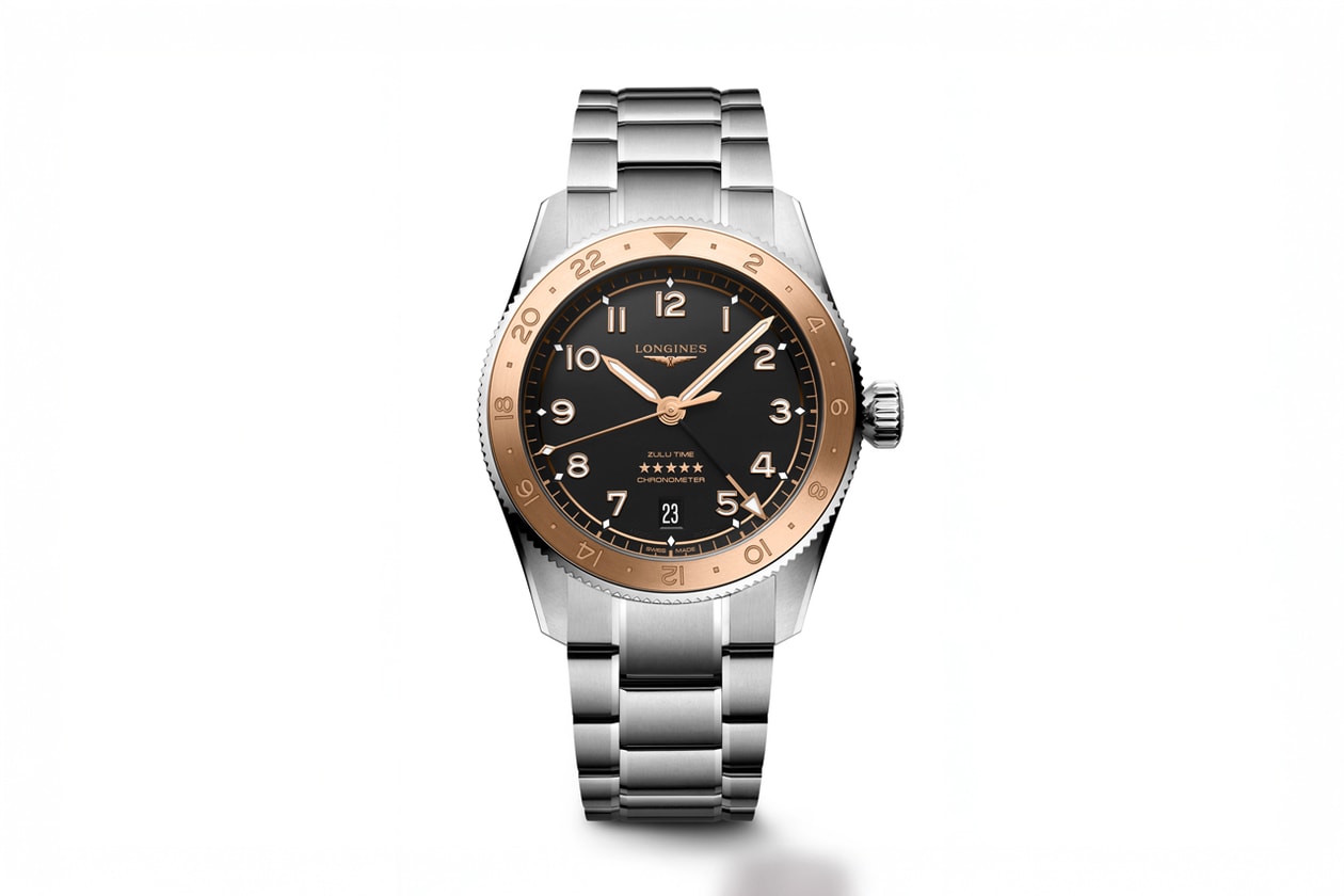 Longines Spirit Zulu Time 1925, edição de aniversário de 100 anos, relógio de pulso com dois fusos horários, comemorativo, Henry Cavill, meridiano zero de Greenwich, detalhes em ouro rosa, gravação de planisfério, 39mm, pulseira NATO e bracelete em aço inoxidável