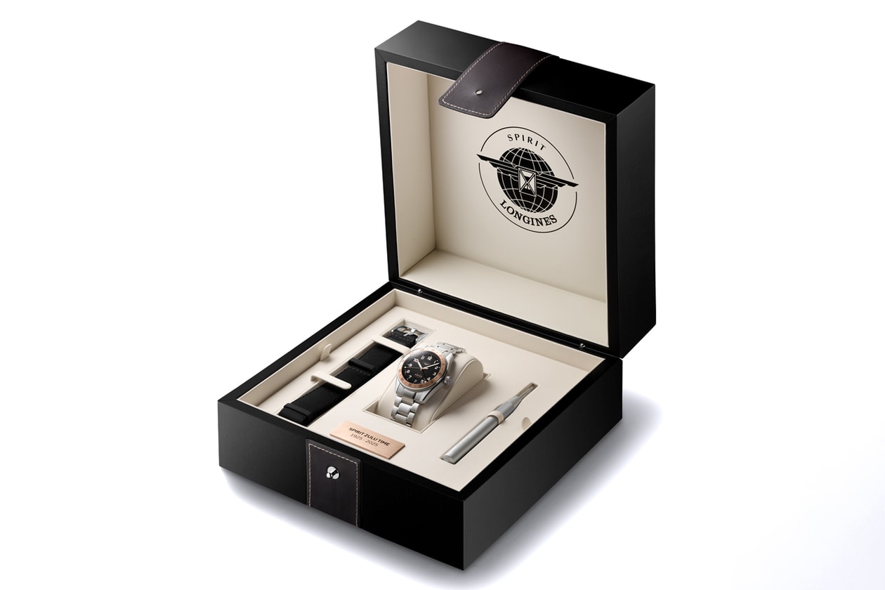 Longines Spirit Zulu Time 1925, edição de aniversário de 100 anos, relógio de pulso com dois fusos horários, comemorativo, Henry Cavill, meridiano zero de Greenwich, detalhes em ouro rosa, gravação de planisfério, 39mm, pulseira NATO e bracelete em aço inoxidável