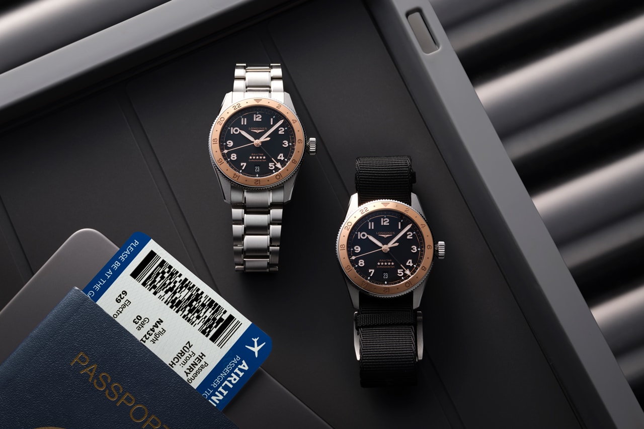 longines spirit zulu time 1925 anniversary 100 years wristwatch dual time zone commemorative henry cavill zero median greenwich rose gold alloy accents planisphere engraving 39mm nato strap stainless steel bracelet 