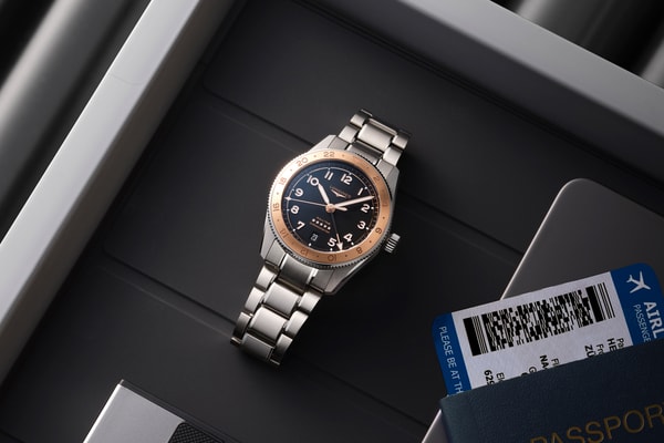 longines spirit zulu time 1925 anniversary 100 years wristwatch dual time zone commemorative henry cavill zero median greenwich rose gold alloy accents planisphere engraving 39mm nato strap stainless steel bracelet 