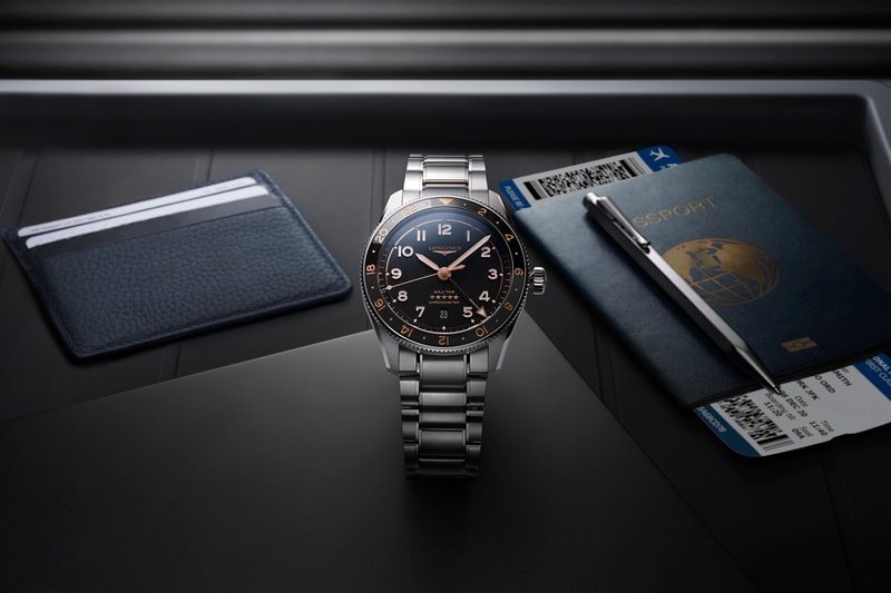 longines spirit zulu time 1925 anniversary 100 years wristwatch dual time zone commemorative henry cavill zero median greenwich rose gold alloy accents planisphere engraving 39mm nato strap stainless steel bracelet 