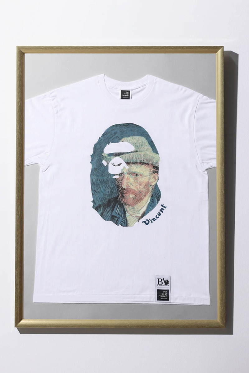 BAPE Teams up With the Van Gogh Museum on Limited Edition Capsule french artist self portrait in a gray felt hat blooming plum archard yellow house sunflowers blooming almonds wheat field with crows ape head 