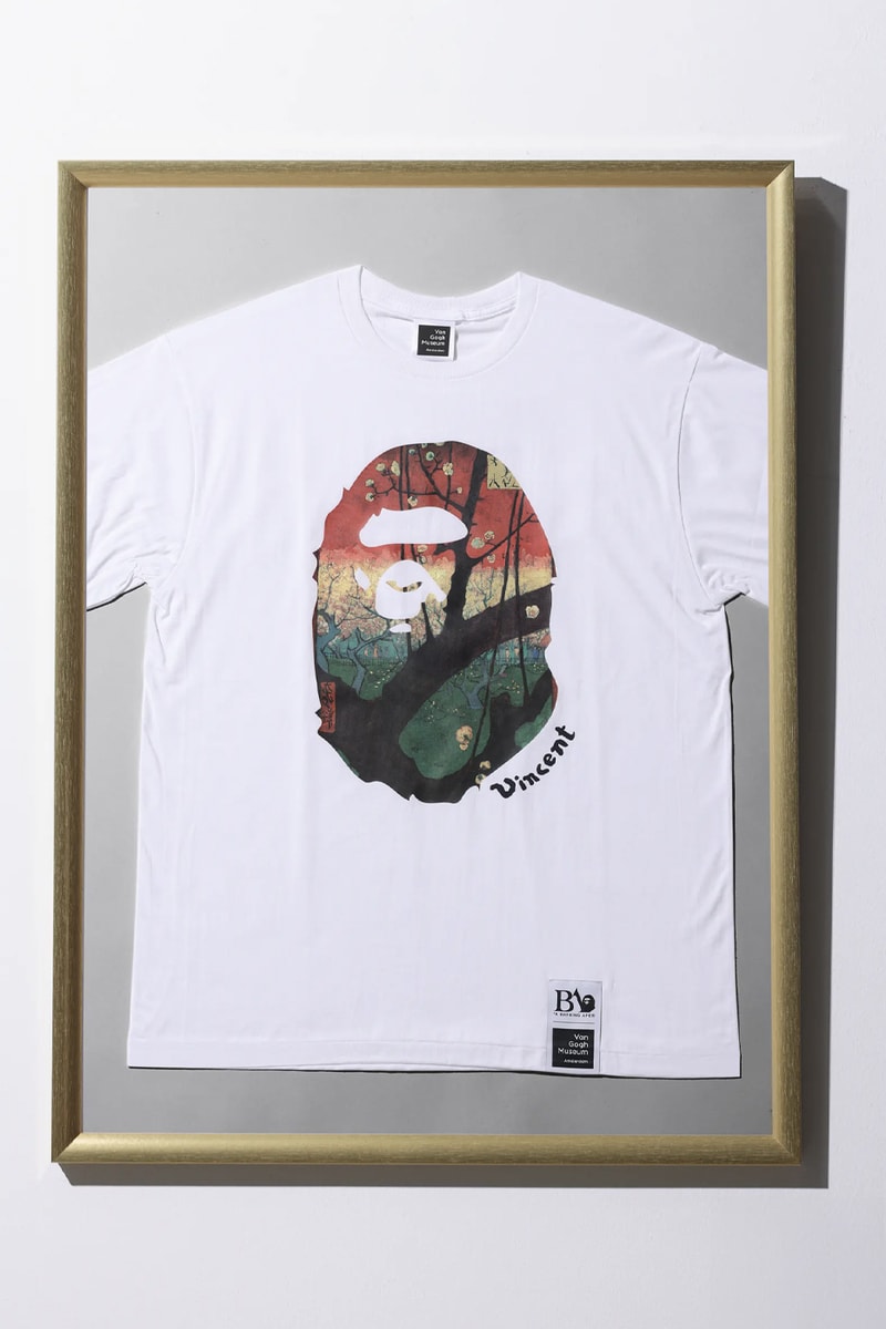 BAPE Teams up With the Van Gogh Museum on Limited Edition Capsule french artist self portrait in a gray felt hat blooming plum archard yellow house sunflowers blooming almonds wheat field with crows ape head 