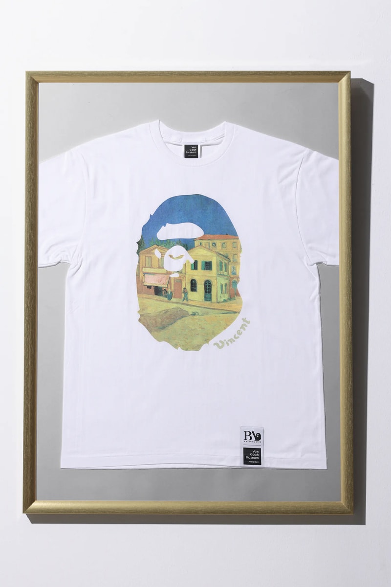 BAPE Teams up With the Van Gogh Museum on Limited Edition Capsule french artist self portrait in a gray felt hat blooming plum archard yellow house sunflowers blooming almonds wheat field with crows ape head 