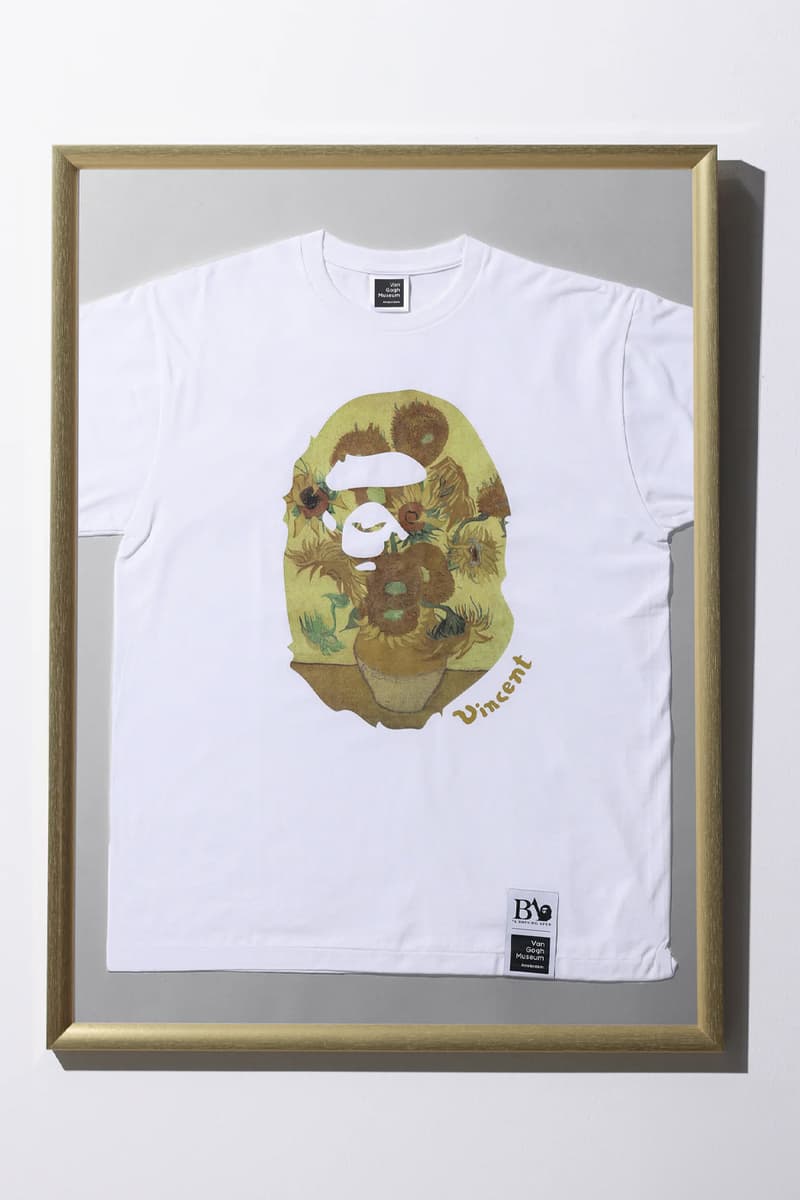 BAPE Teams up With the Van Gogh Museum on Limited Edition Capsule french artist self portrait in a gray felt hat blooming plum archard yellow house sunflowers blooming almonds wheat field with crows ape head