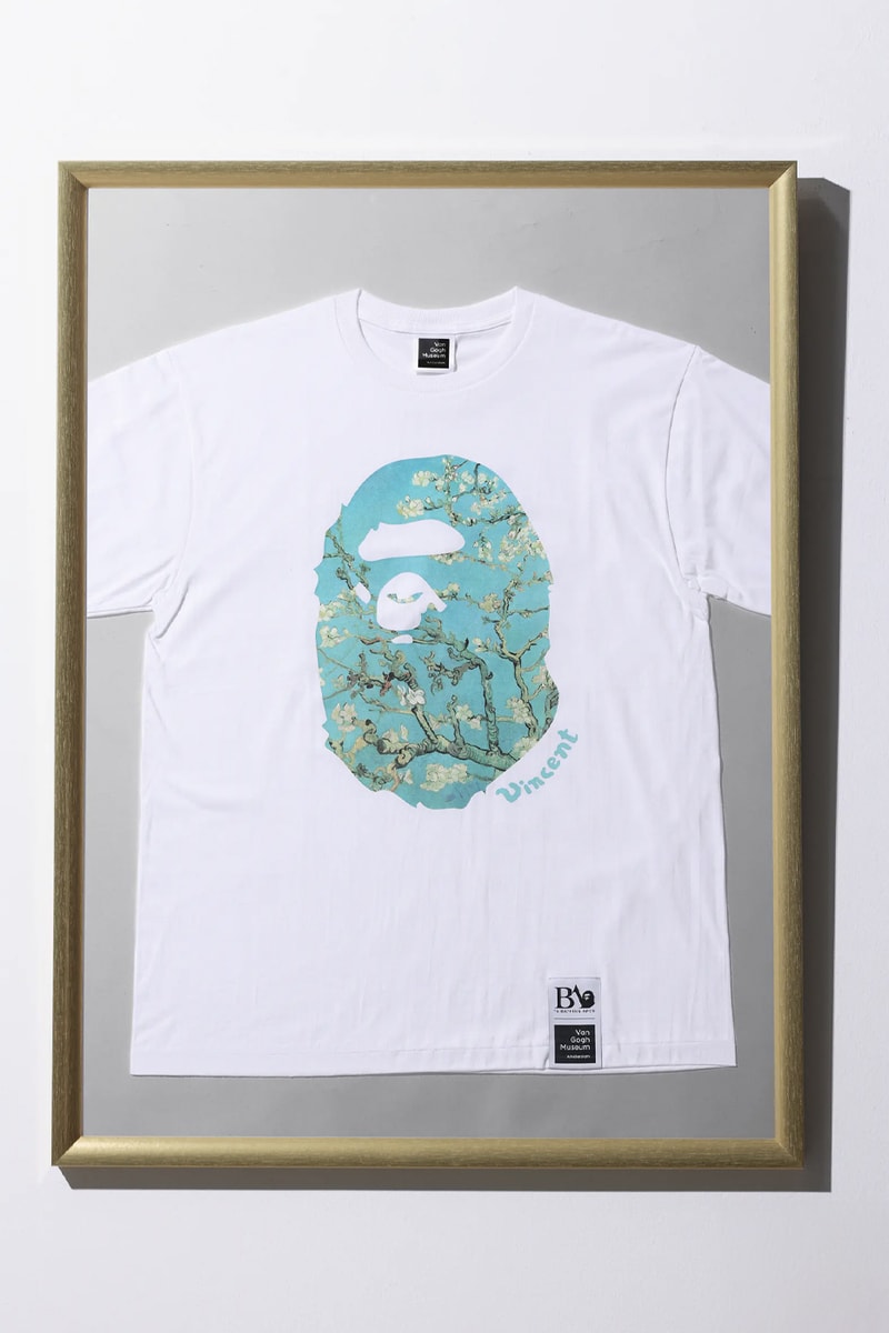 BAPE Teams up With the Van Gogh Museum on Limited Edition Capsule french artist self portrait in a gray felt hat blooming plum archard yellow house sunflowers blooming almonds wheat field with crows ape head 