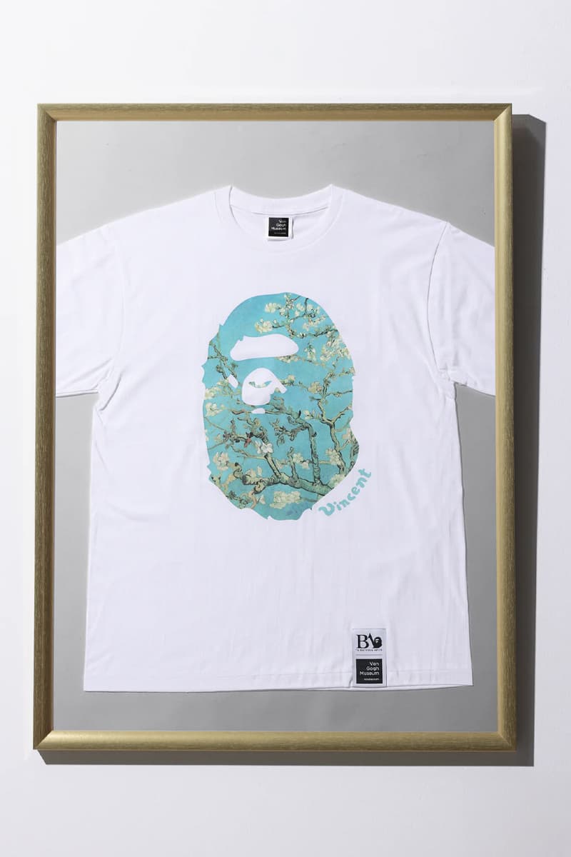 BAPE Teams up With the Van Gogh Museum on Limited Edition Capsule french artist self portrait in a gray felt hat blooming plum archard yellow house sunflowers blooming almonds wheat field with crows ape head