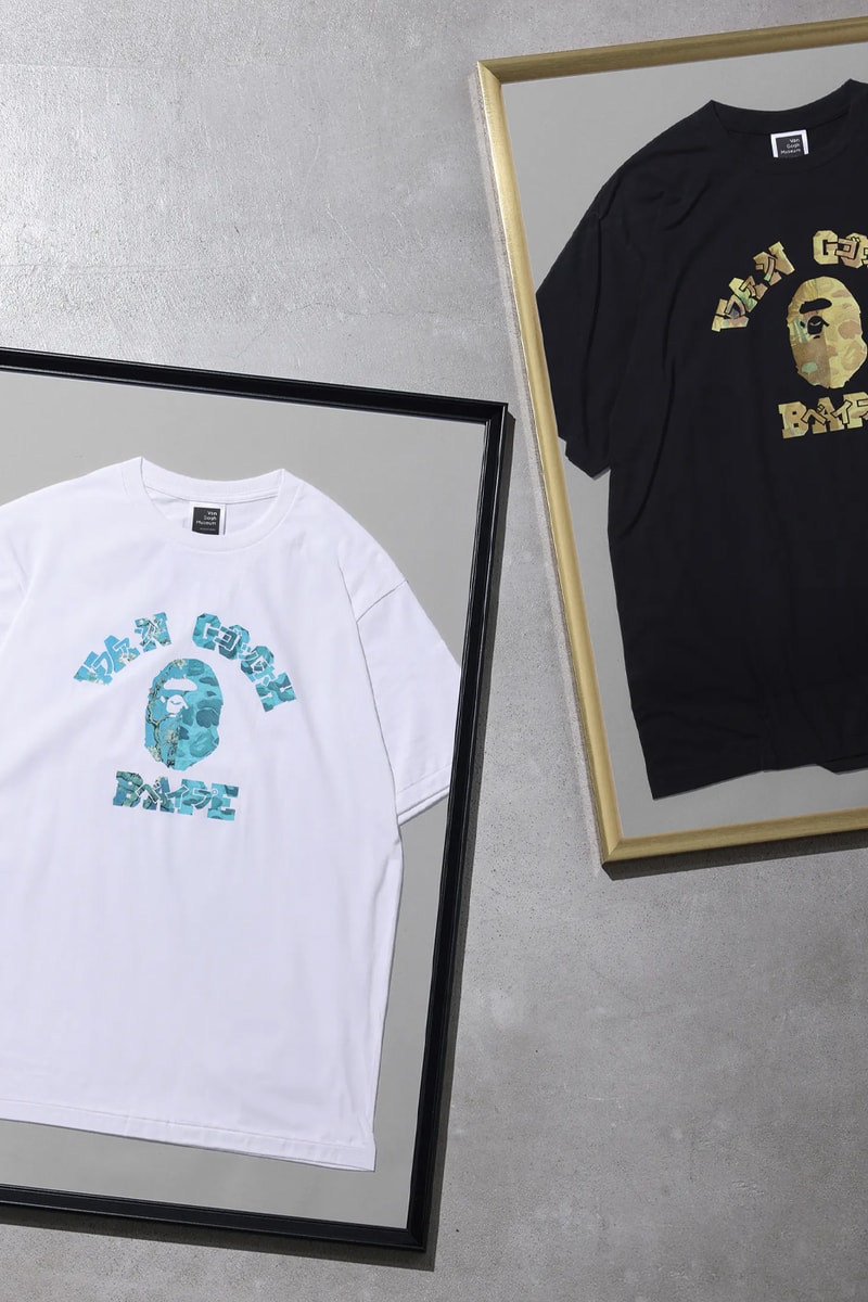 BAPE Teams up With the Van Gogh Museum on Limited Edition Capsule french artist self portrait in a gray felt hat blooming plum archard yellow house sunflowers blooming almonds wheat field with crows ape head 