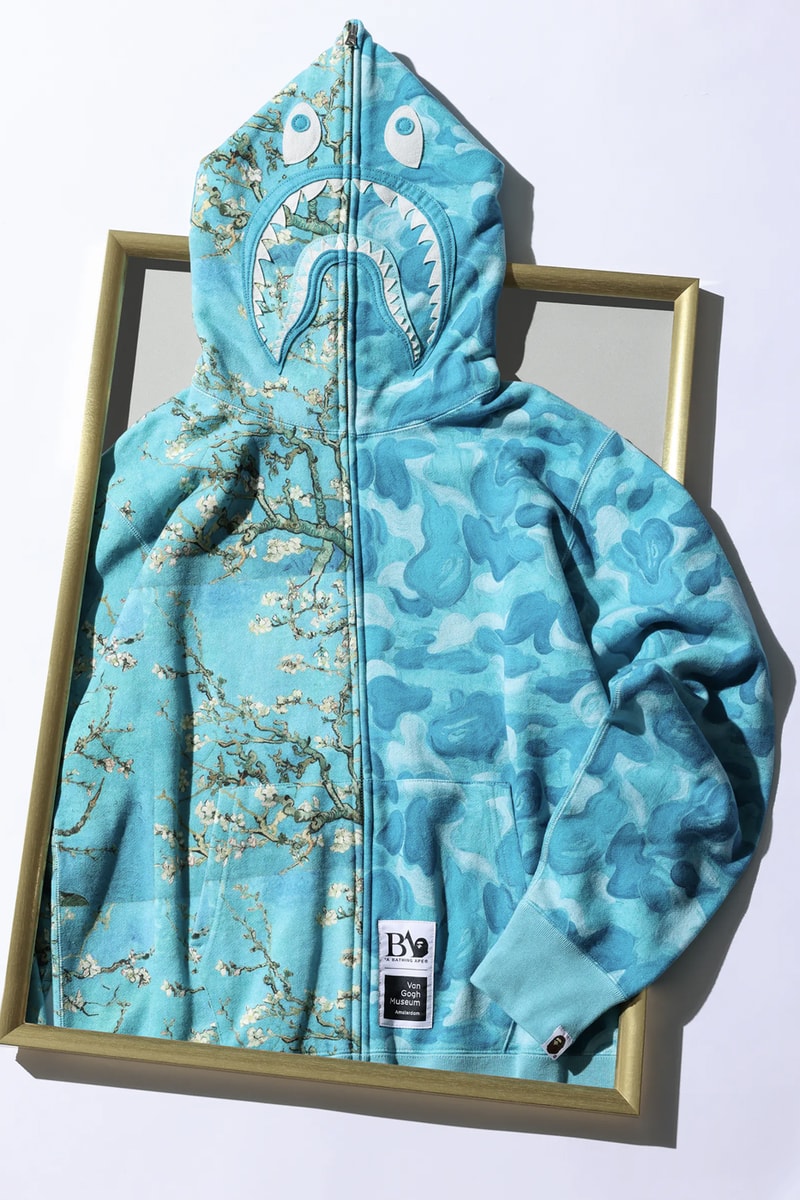 BAPE Teams up With the Van Gogh Museum on Limited Edition Capsule french artist self portrait in a gray felt hat blooming plum archard yellow house sunflowers blooming almonds wheat field with crows ape head 