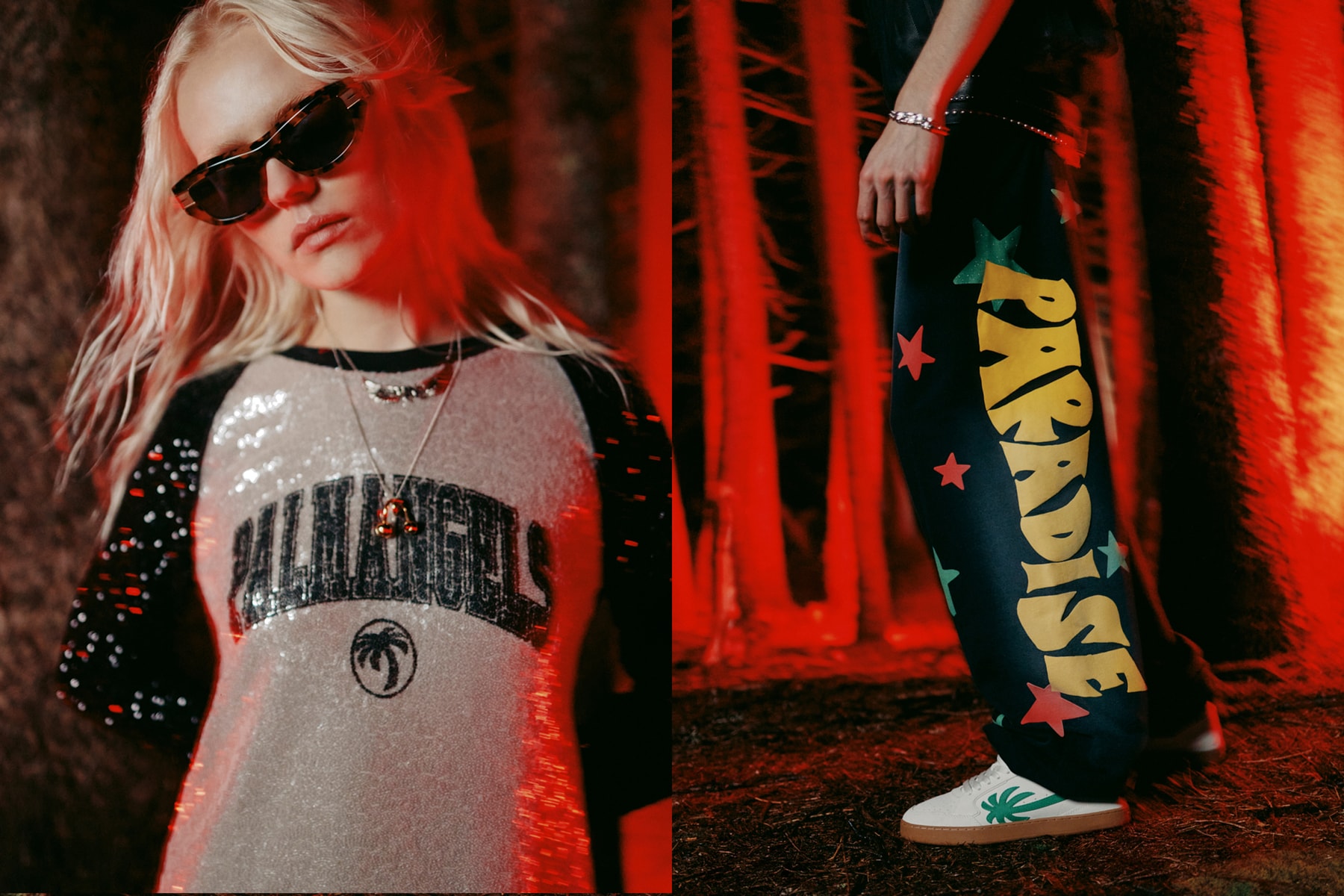 palm angels spring summer 2025 collection prints palm tree logo tracksuits PA4 Fluo runner venice sneaker trunks swimming coord tie dye shorts bomber jacket sequin 