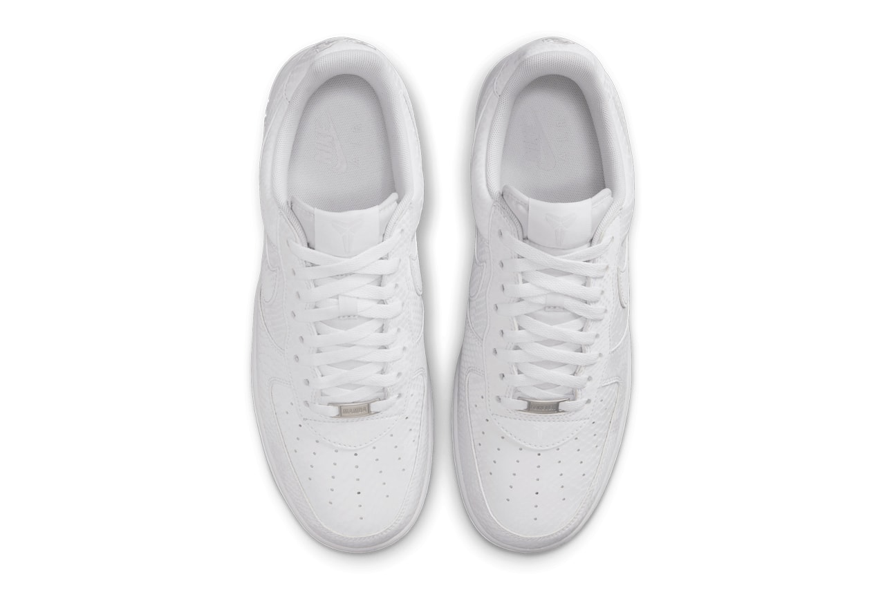 Kobe Bryant x Nike Air Force 1 Low "White" IB0018-100 first look teaser black mamba 8 24 swoosh los angeles lakers all white shoes sneakers