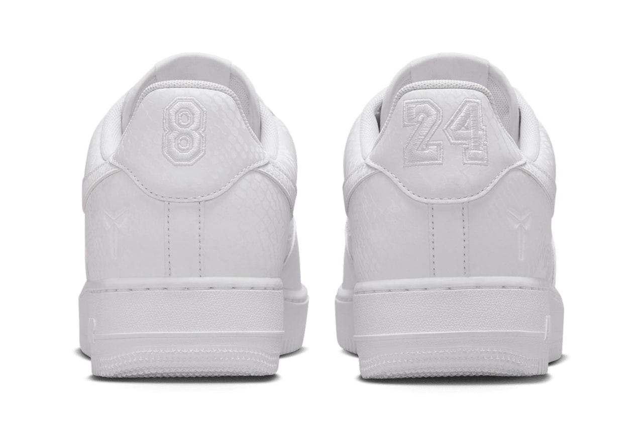 Kobe Bryant x Nike Air Force 1 Low "White" IB0018-100 first look teaser black mamba 8 24 swoosh los angeles lakers all white shoes sneakers
