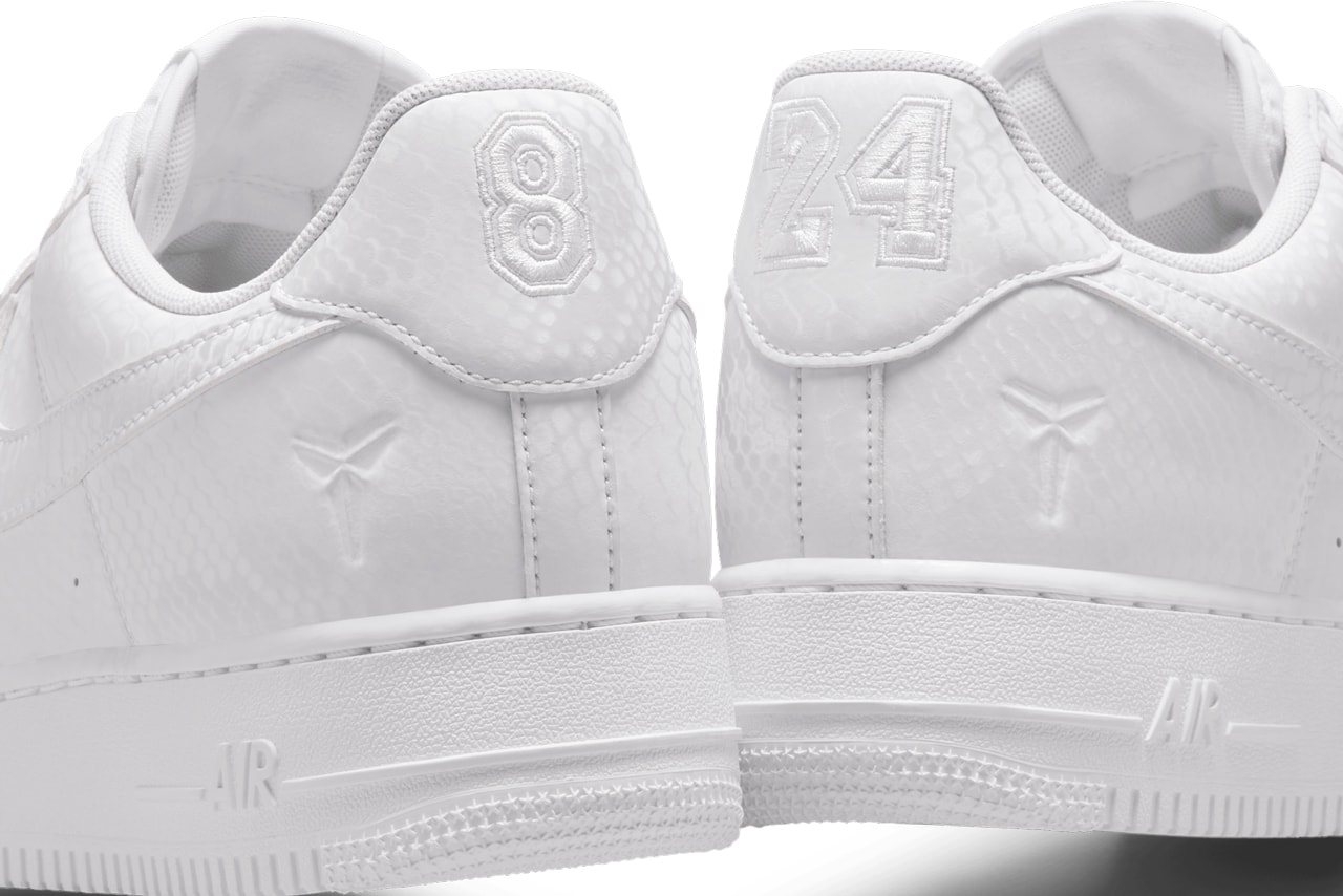 Kobe Bryant x Nike Air Force 1 Low "White" IB0018-100 first look teaser black mamba 8 24 swoosh los angeles lakers all white shoes sneakers