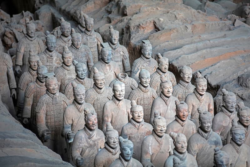 Tourist Damages Two Terracotta Warriors art artworksMausoleum of Qin Shi Huang in Xi’an, China