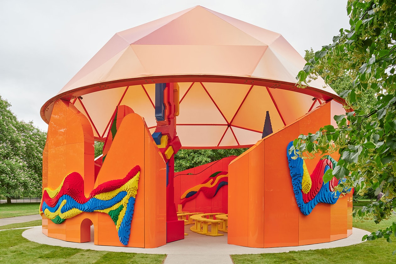 lego group play pavilion serpentine gallery london united kingdom uk kensington gardens nike martine rose niko b flock together workshop creativity producer speedbuilding abstract art design sir peter cook architect survey