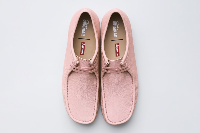 Supreme x Clarks Originals Spring 2025 Collaboration Release Info Collection three colorways natural crepe leather upper lining shoes slip ons wallabees