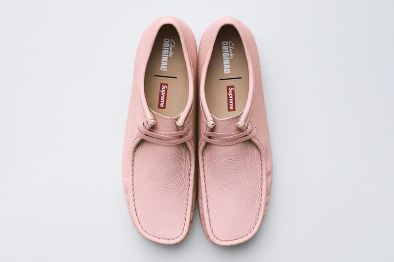 Supreme x Clarks Originals Spring 2025 Collaboration Release Info Collection three colorways natural crepe leather upper lining shoes slip ons wallabees