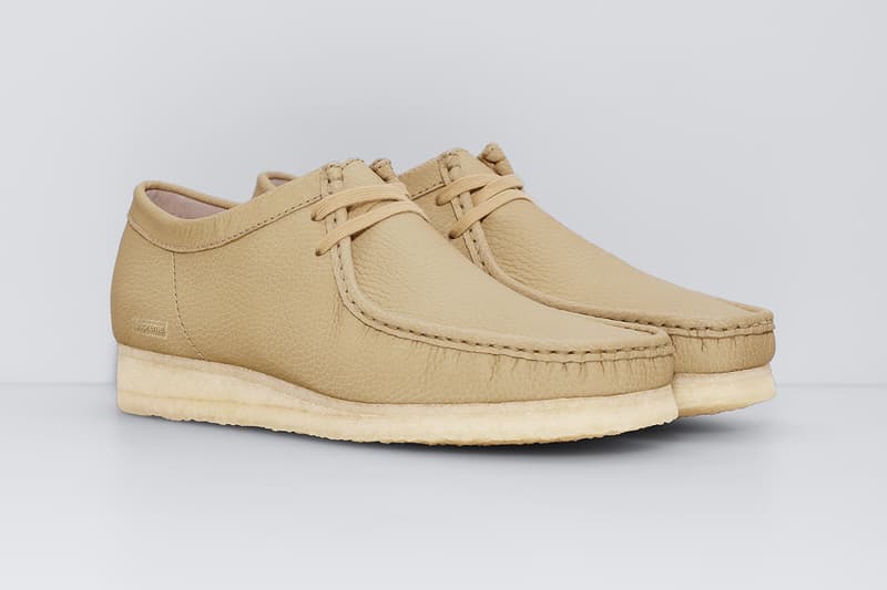Supreme x Clarks Originals Spring 2025 Collaboration Release Info Collection three colorways natural crepe leather upper lining shoes slip ons wallabees