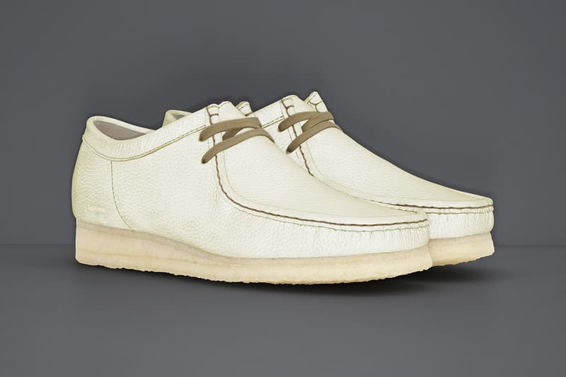 Supreme x Clarks Originals Spring 2025 Collaboration Release Info Collection three colorways natural crepe leather upper lining shoes slip ons wallabees