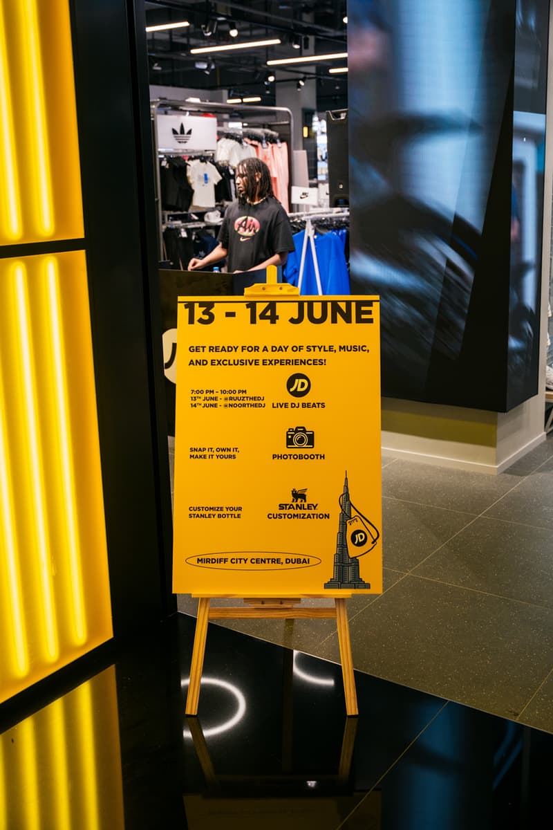 jd sports city centre mirdif store opening puma nike adidas sportswear shopping dubai party event dj ruuz stanley customization 