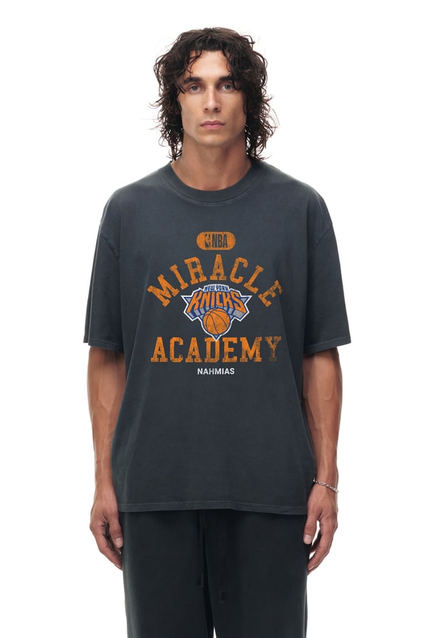 NAHMIAS Miracle Academy x NBA x Fanatics Collab Drop New York Knicks Shirt Timothée Chalamet courtside finals basketball