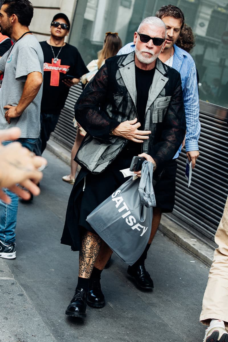 Paris Fashion Week SS26 Street Style louis vuitton suits leather ensembles balenciaga palace skateboards soccer jerseys rick owens cult relaxed suiting denim on denim streetwear