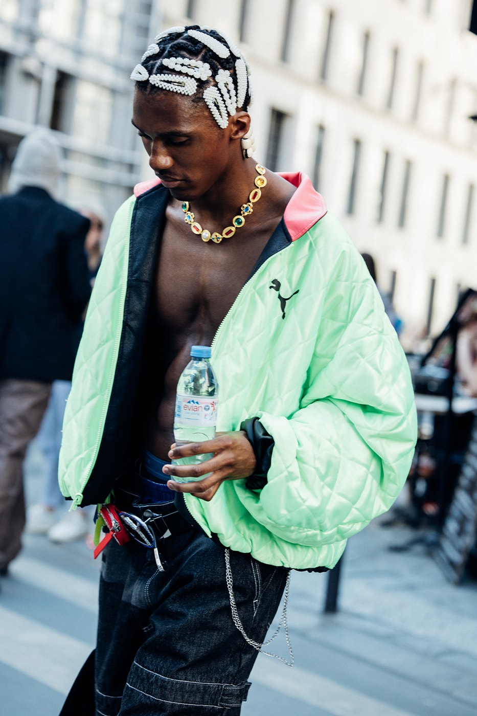 Paris Fashion Week SS26 Street Style louis vuitton suits leather ensembles balenciaga palace skateboards soccer jerseys rick owens cult relaxed suiting denim on denim streetwear