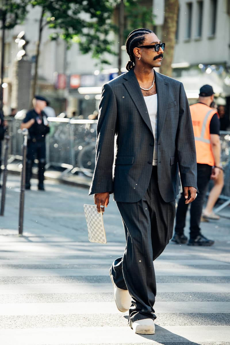 Paris Fashion Week SS26 Street Style louis vuitton suits leather ensembles balenciaga palace skateboards soccer jerseys rick owens cult relaxed suiting denim on denim streetwear