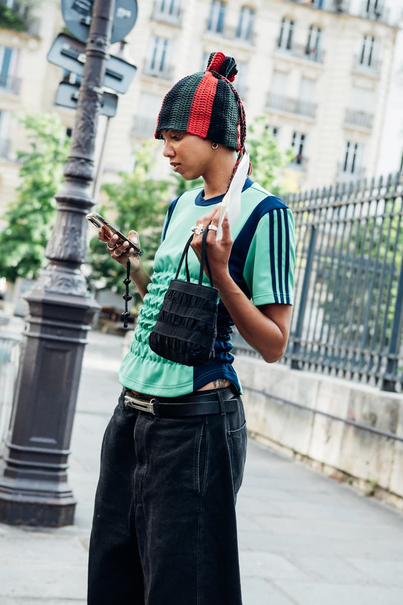 Paris Fashion Week SS26 Street Style louis vuitton suits leather ensembles balenciaga palace skateboards soccer jerseys rick owens cult relaxed suiting denim on denim streetwear