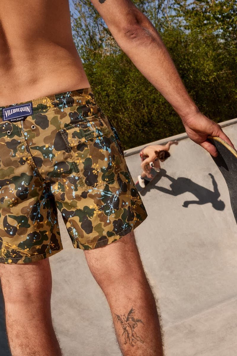 palm angels vilebrequin swimwear trunks shorts hawaiian pattern beach tropical camo paint street art palm tree icon motif logo 