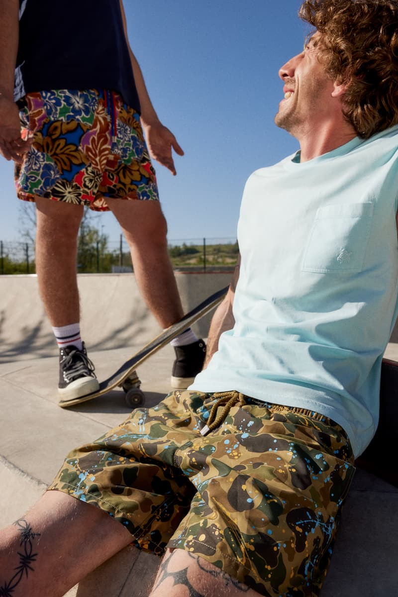 palm angels vilebrequin swimwear trunks shorts hawaiian pattern beach tropical camo paint street art palm tree icon motif logo 