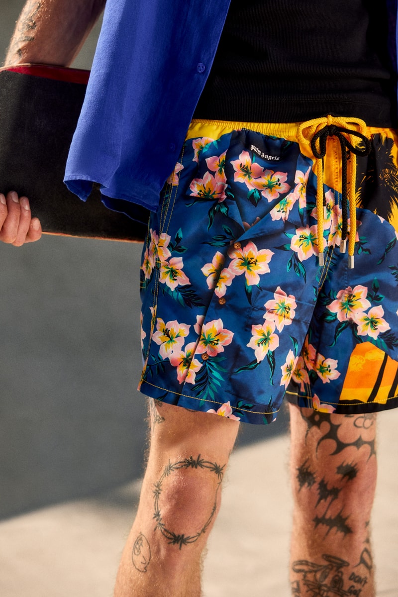 palm angels vilebrequin swimwear trunks shorts hawaiian pattern beach tropical camo paint street art palm tree icon motif logo 