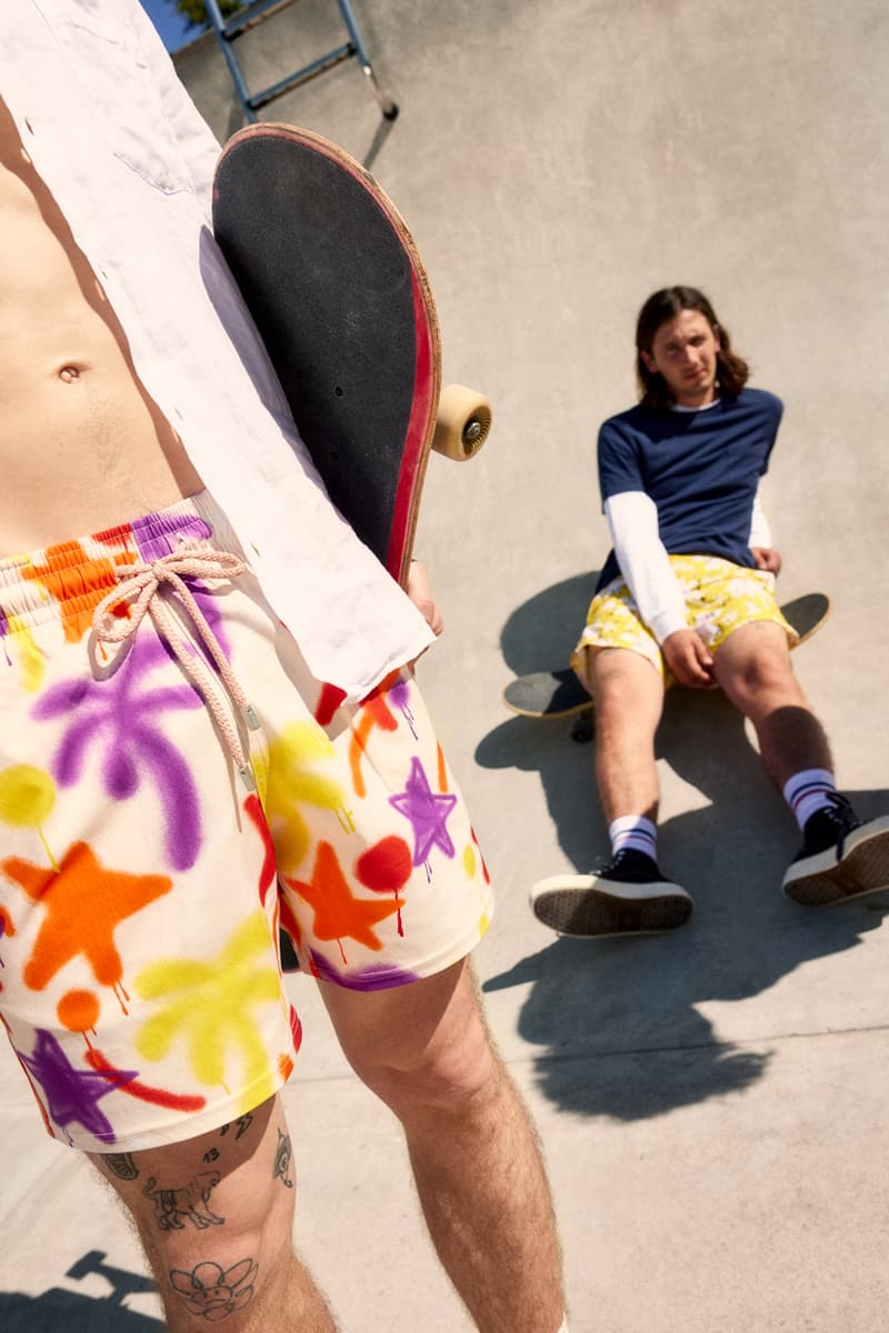 palm angels vilebrequin swimwear trunks shorts hawaiian pattern beach tropical camo paint street art palm tree icon motif logo 