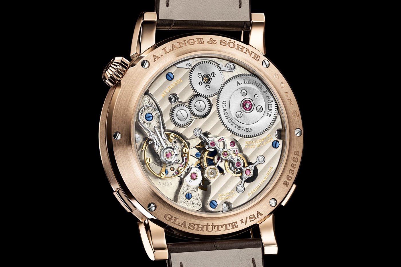 A. Lange & Söhne Zeitwerk Date Pink Gold Gray Dial Ref. 148.033 L043.8 caliber Info