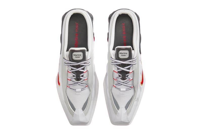 Martine Rose x Nike Shox MR4 "Fire Red” "Metallic Platinum" IM5420-600 IM5420-100 Release Info 
