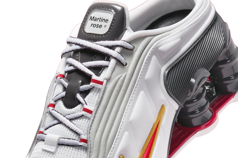 Martine Rose x Nike Shox MR4 "Fire Red” "Metallic Platinum" IM5420-600 IM5420-100 Release Info 