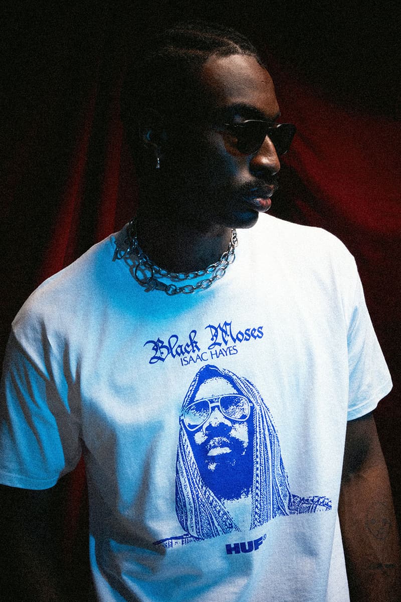 Isaac Hayes' Iconic Albums Are the Centerfold of His HUF Collaboration release info drop lookbook Black Moses, Live at the Sahara Tahoe, and Hot Buttered Soul